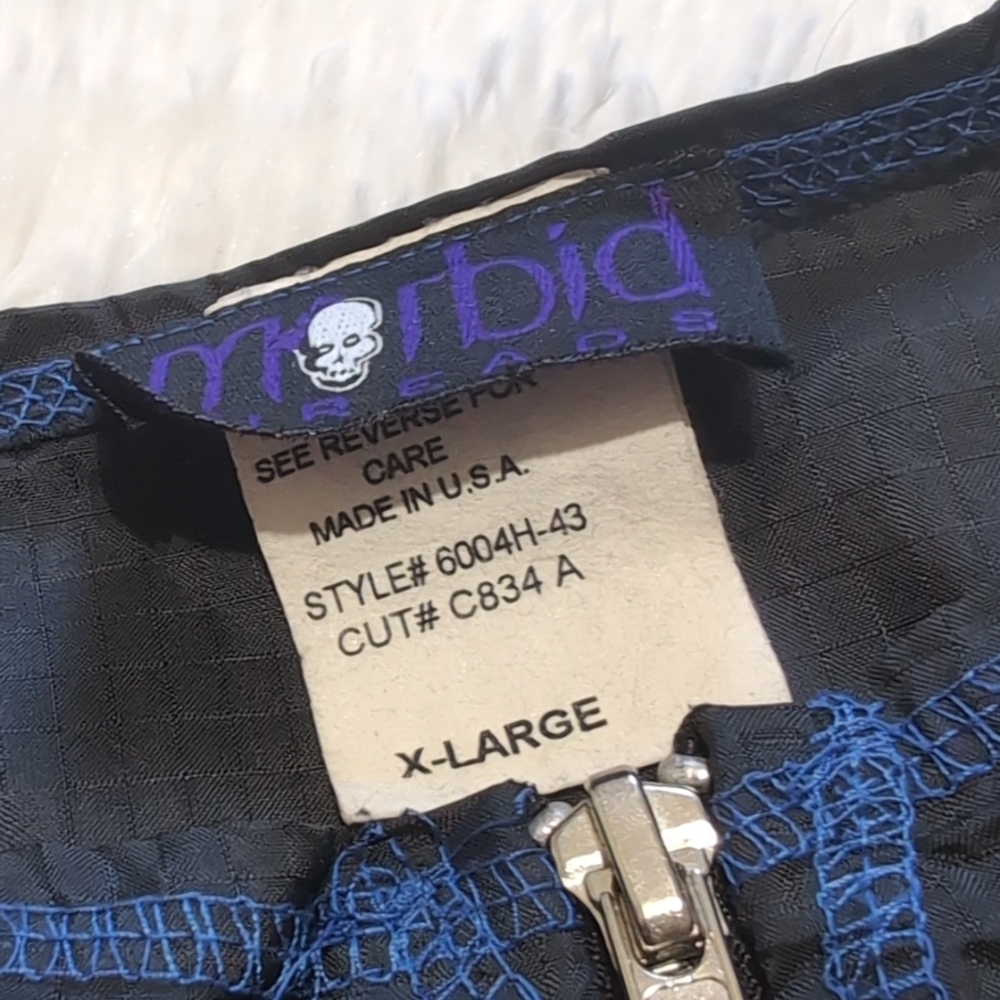 1999 Vintage Morbid Threads 100% Nylon Black & Blue Zip Front Skirt XL - Picture 10 of 15